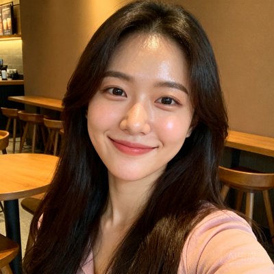 一位28岁女性用户的自拍头像，长发披肩，背景为咖啡店内，表情轻松愉悦
